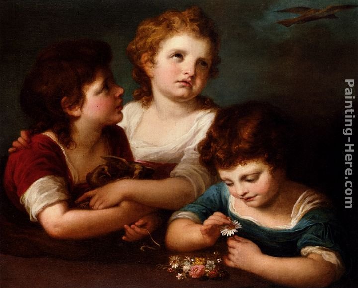Angelica Kauffmann Children With A Bird's Nest And Flowers